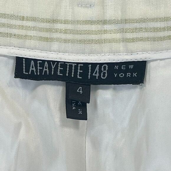 Lafayette 148 Womens Pants 100% Linen Cropped Lined Cuffed Cream Tan Striped 4 - Picture 4 of 11